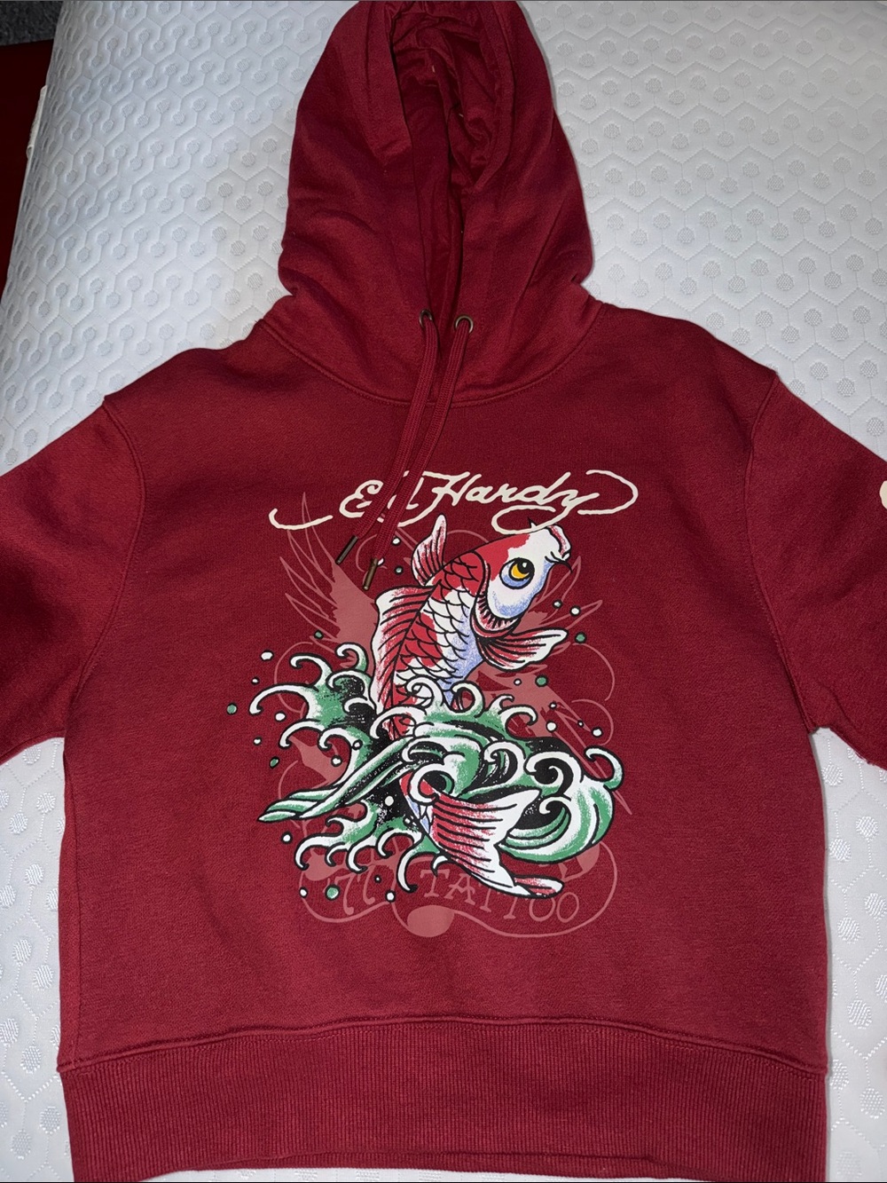 Ed Hardy Burgundy Koi Fish Pullover Hoodie